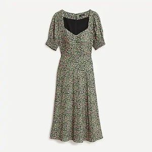 NWT J Crew Pink Rosebud feminine midi dress w/a sweetheart neckline, puff-sleeve